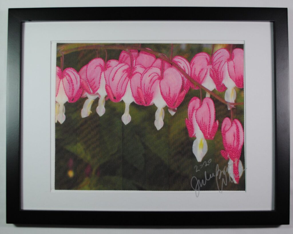 bleeding hearts plant thread painting