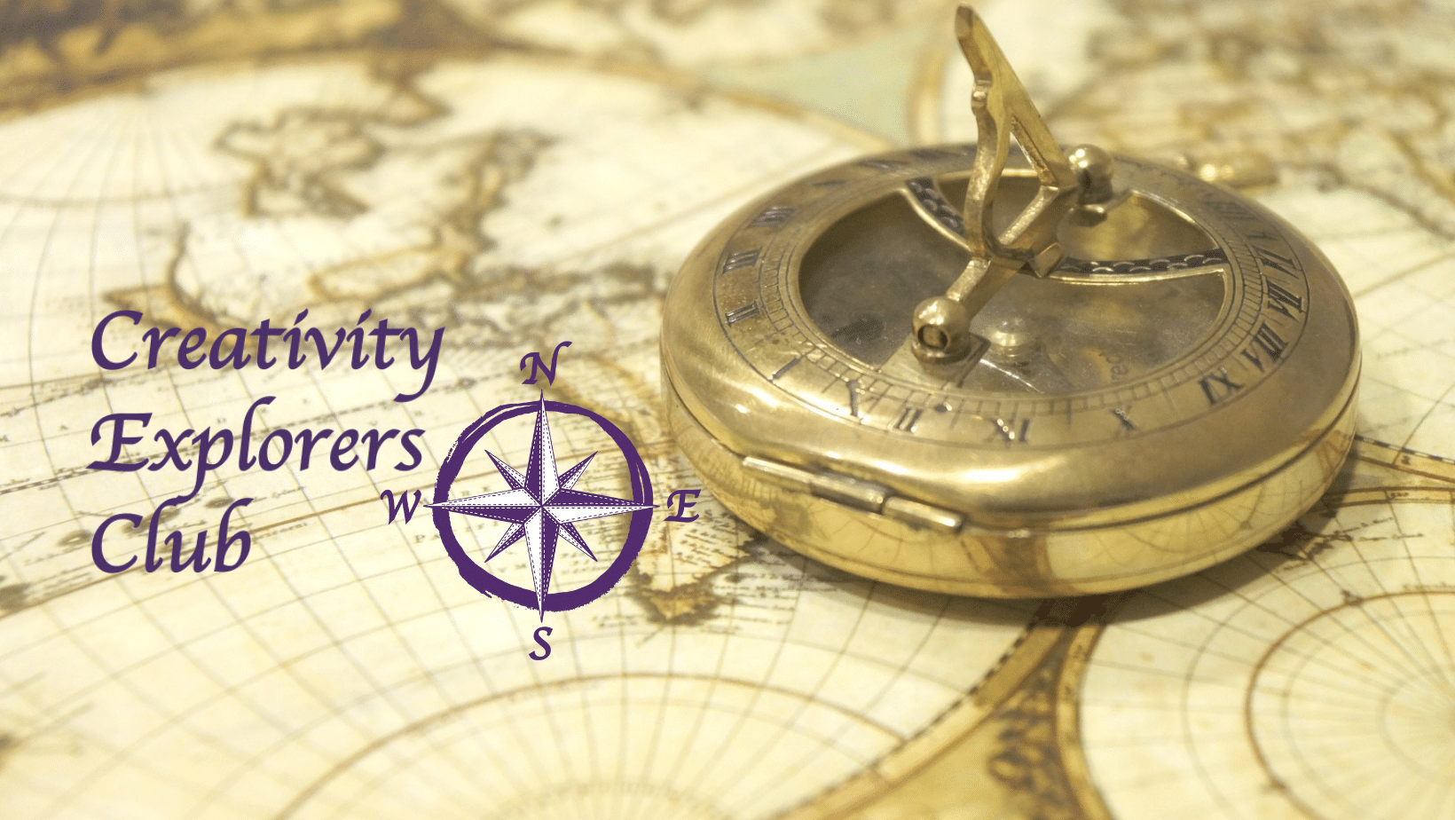 compass on old map with Creativity Explorers Club logo