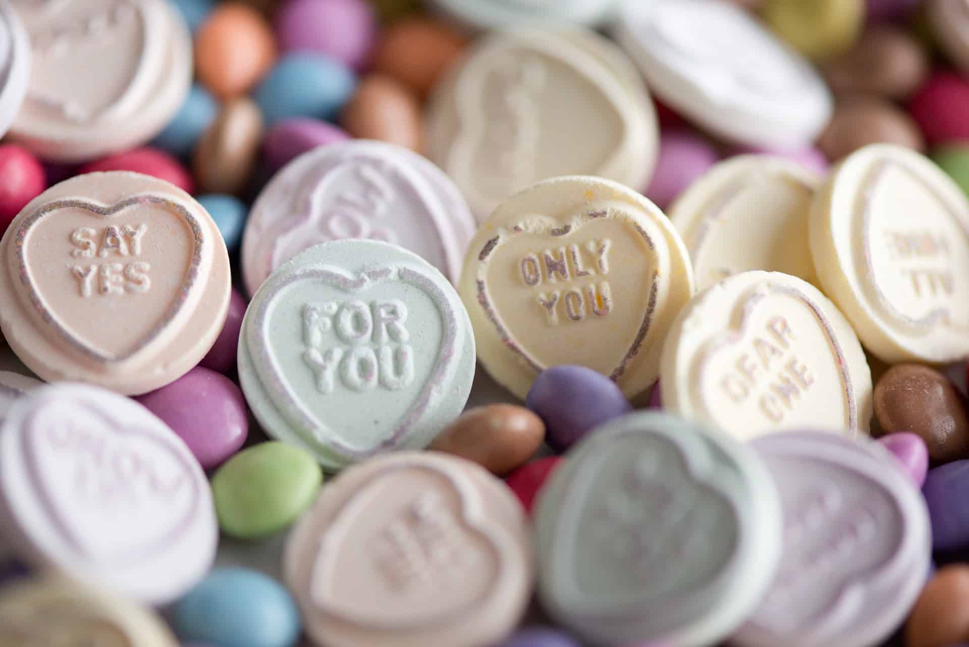 candy conversation hearts, love you