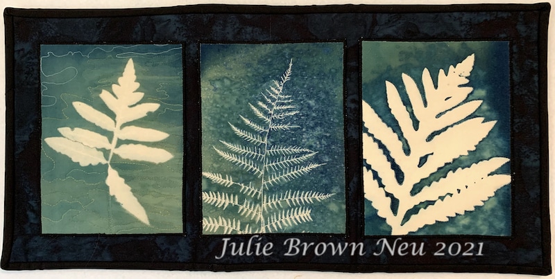 cyanotype of three fern leaves